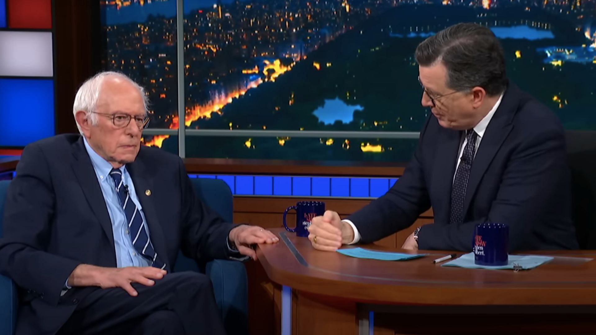 Bernie Sanders discusses cancer research (Image via YouTube/The Late Show with Stephen Colbert)